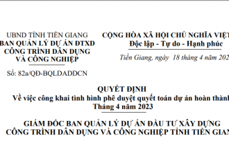 Quyết định về việc công khai tình hình phê duyệt quyết toán dự án hoàn thành Tháng 4 năm 2023